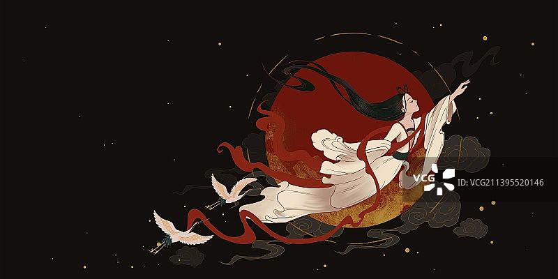 中秋节中国风嫦娥奔月插画海报背景图片素材