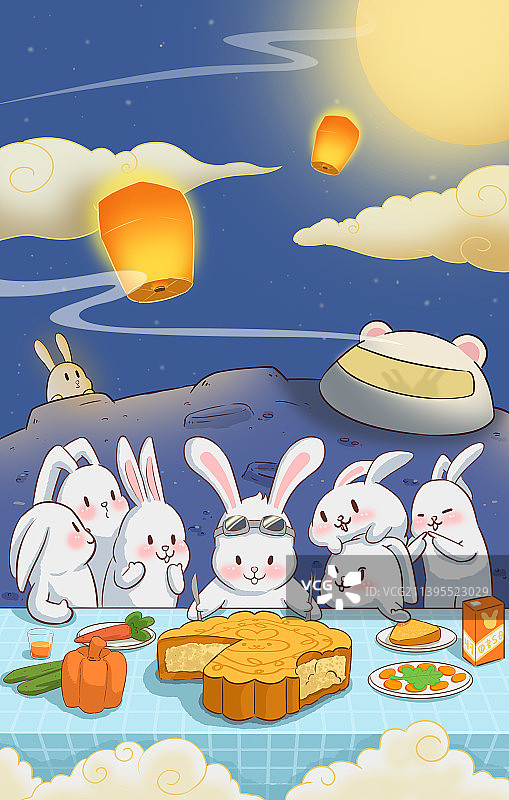 中秋佳节兔子们在吃月饼图片素材