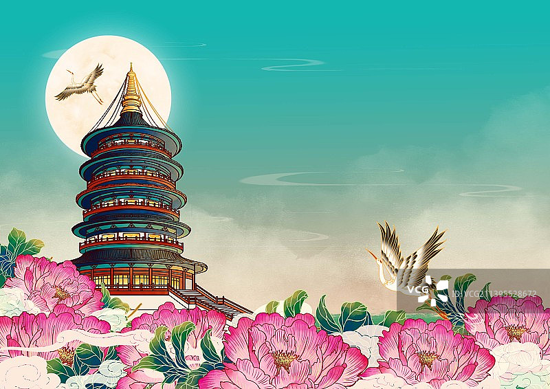 洛阳地标建筑插画明堂天堂图片素材