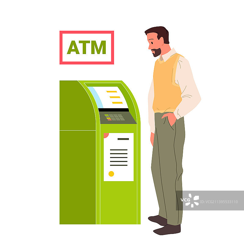男子使用ATM机支付或取款图片素材