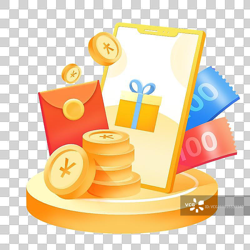 金币红包礼盒优惠券手机电商元素图片素材