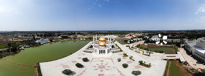 航拍宁夏银川中华回乡文化园金色礼仪大殿 永宁文化园 回族民俗文化展示景区图片素材