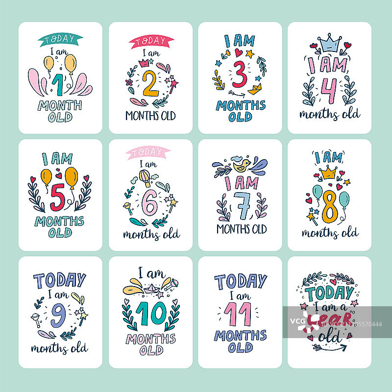 婴儿里程碑卡片模板图片素材