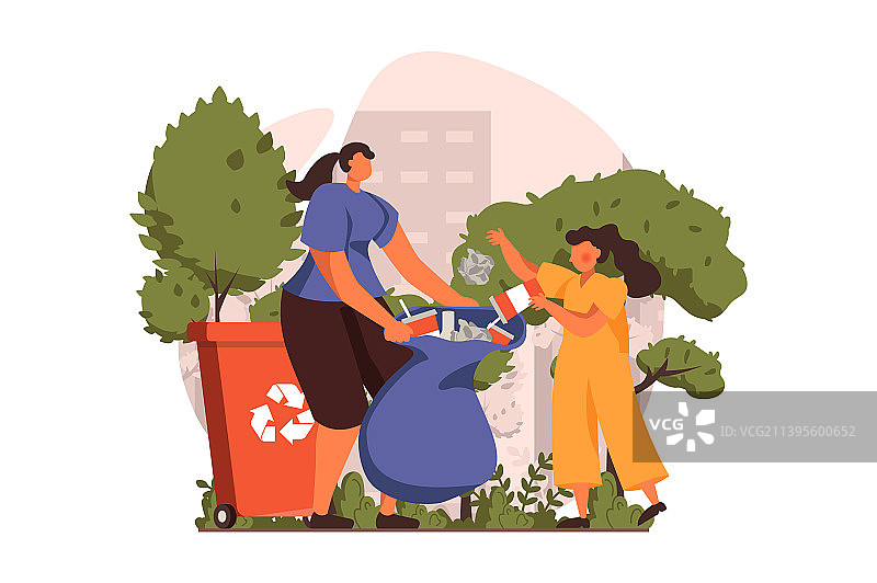 人们在扁平风格网页上收集垃圾图片素材