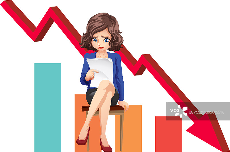 被解雇员工旁的红色下降箭头图片素材