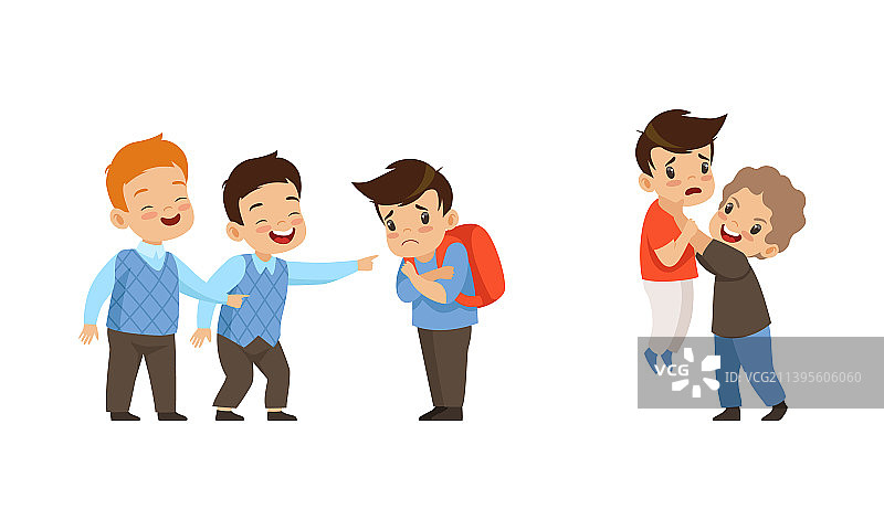 欺负和虐待悲伤同龄人的冒犯男孩图片素材