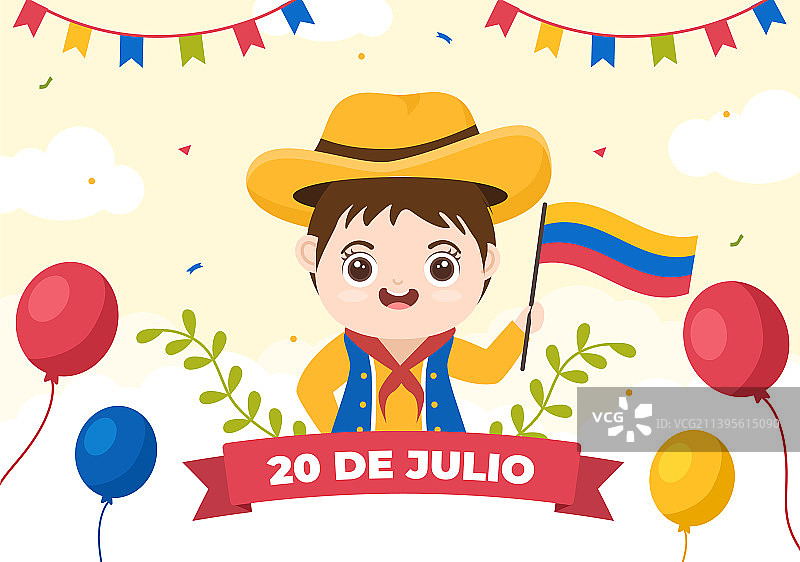 哥伦比亚7月20日独立日卡通图片素材