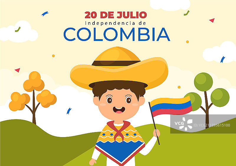 哥伦比亚7月20日独立日卡通图片素材