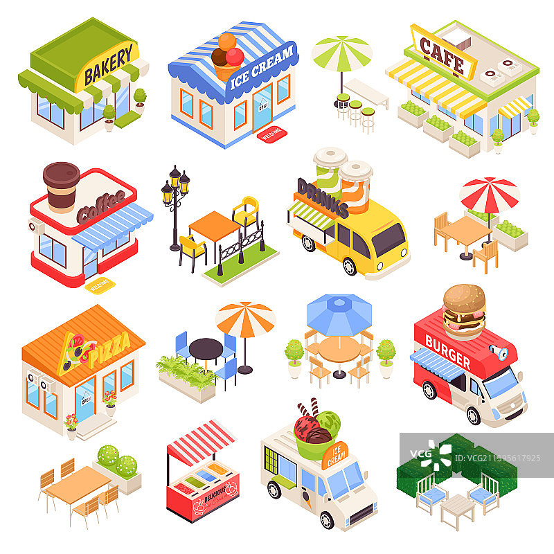 2.5D街边咖啡馆场景图片素材