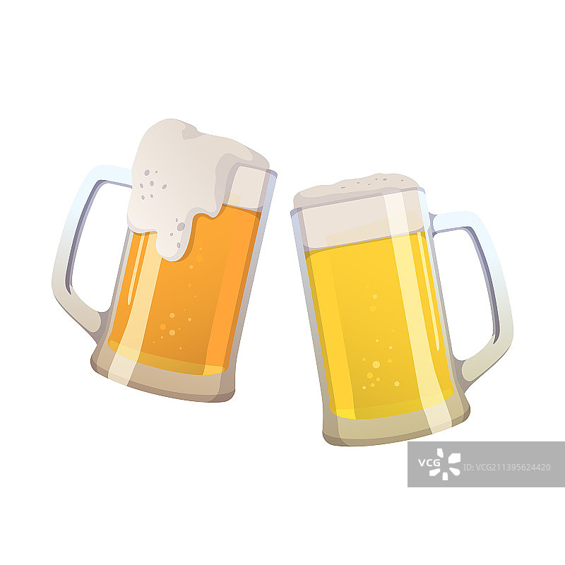 白色背景上的两杯新鲜啤酒图片素材