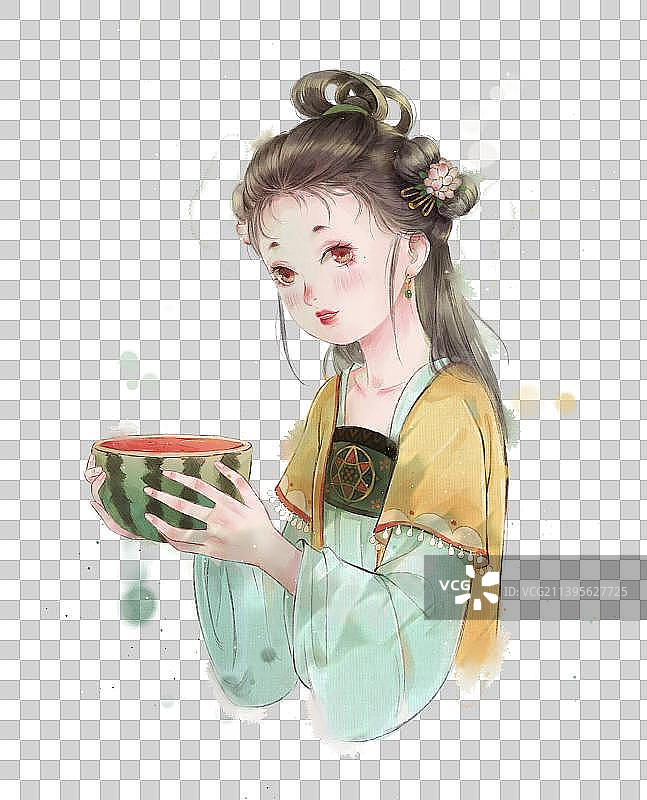 夏天吃西瓜的可爱少女图片素材