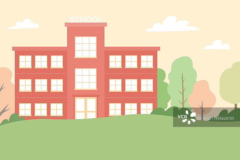 草地上的学校建筑图片素材