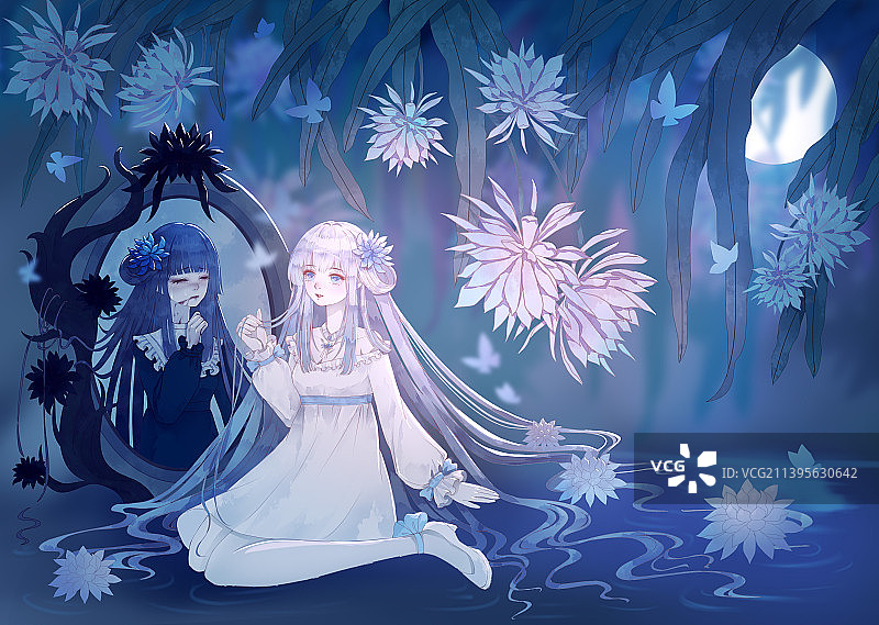 双生女孩插画图片素材