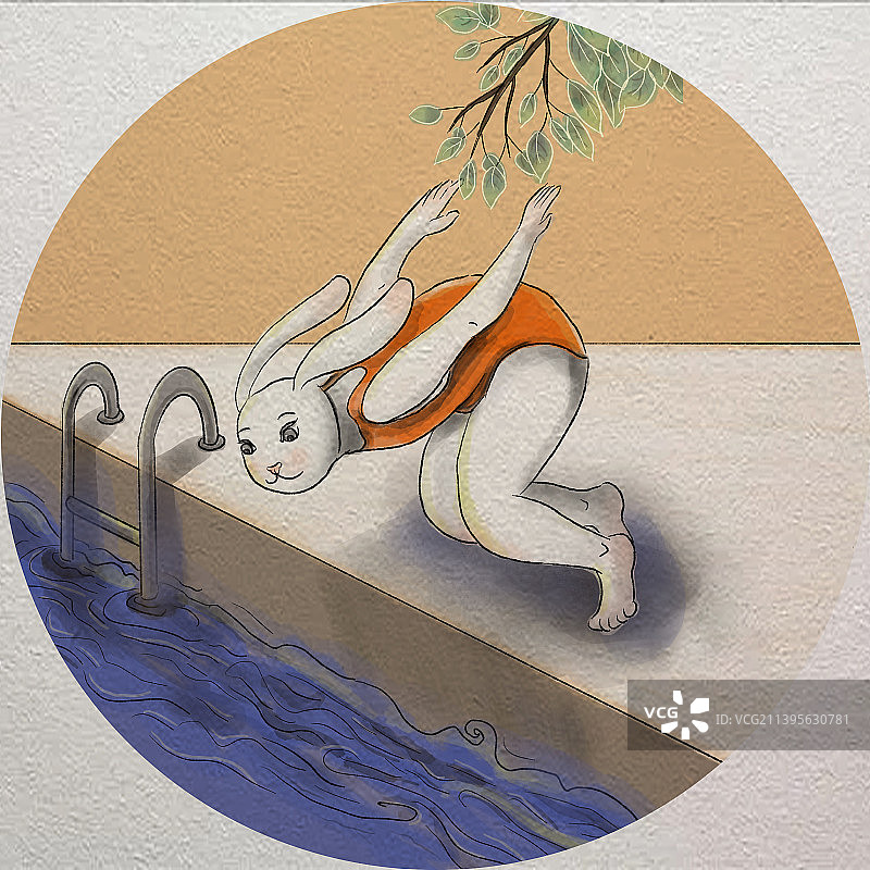 兔年七去游泳月大暑图片素材