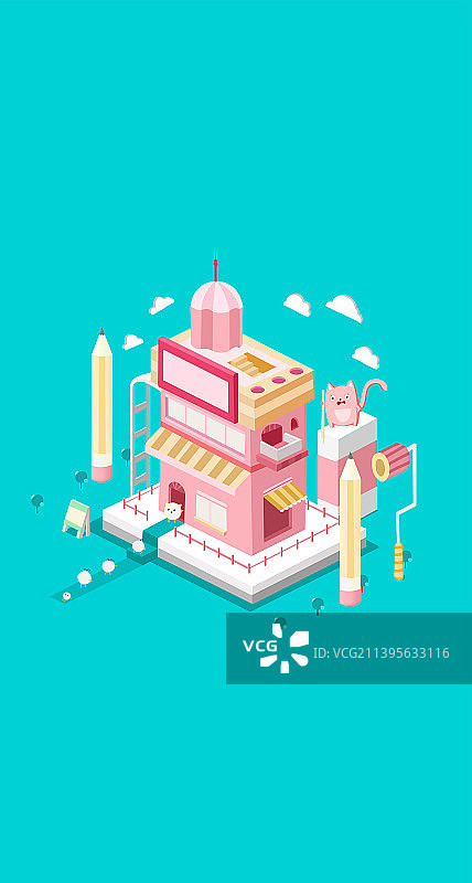 厨房装修指南2.5D插画海报图片素材