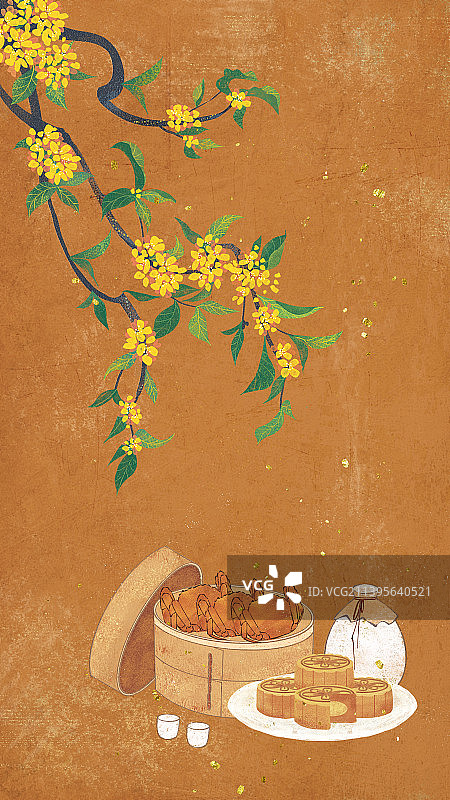 传统节日中秋节螃蟹桂花酒月饼和月亮图片素材