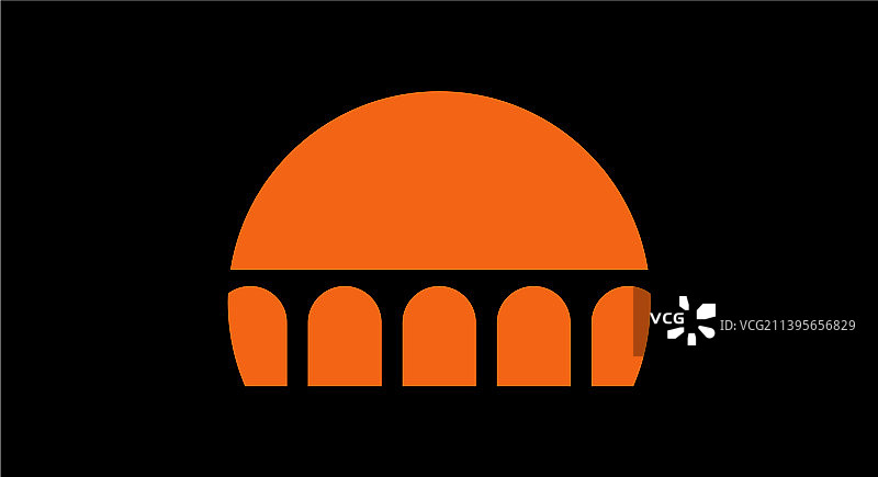 日落时分的复古拱桥扁平设计图片素材