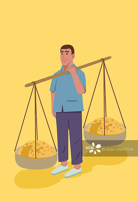 世界粮食日农民形象挑担粮食食物工作劳动辛苦插画图片素材