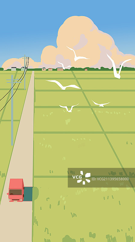 农村田园风光原野乡村生活俯瞰农田风景插画图片素材