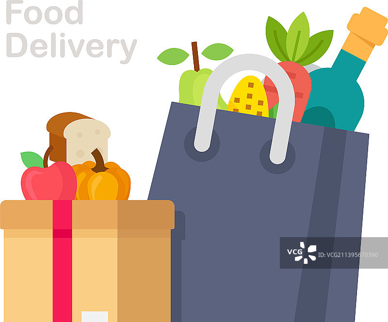 装有健康有机新鲜天然食品的纸袋图片素材