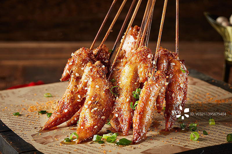 碳烤烤鸡尖串图片素材