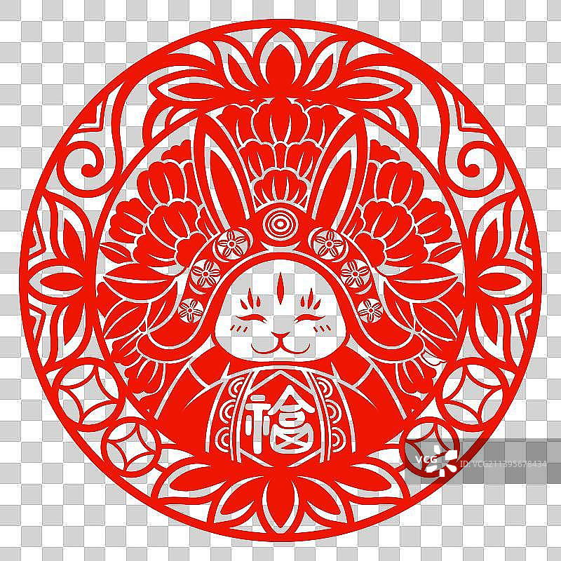 春节生肖兔兔儿爷剪纸图片素材