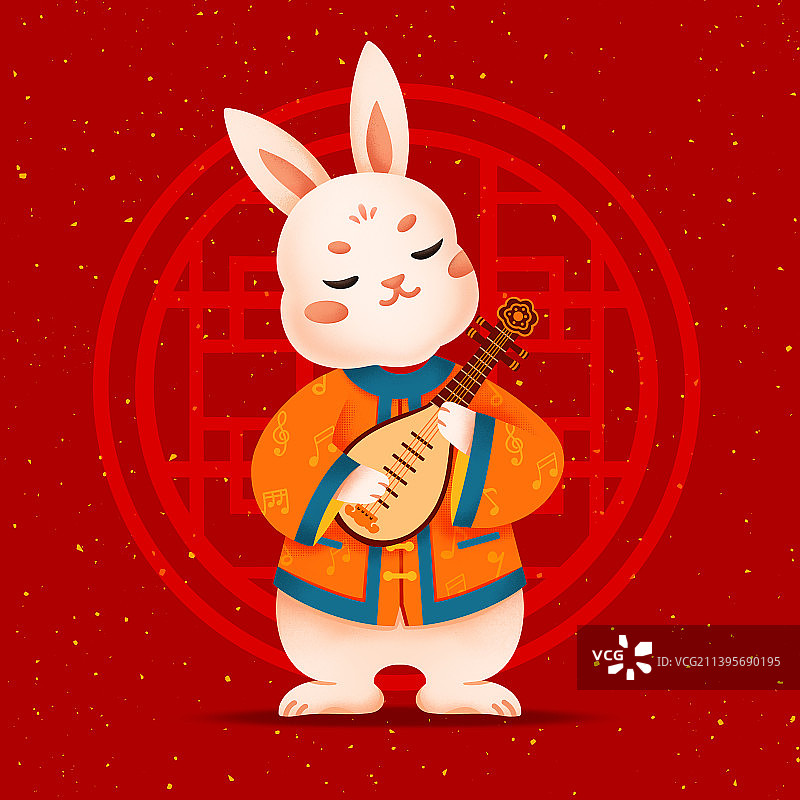 兔年，2023年，兔子，生肖，元宝，弹琵琶图片素材