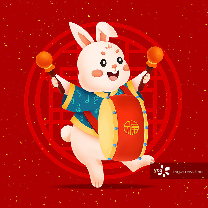 兔年，2023年，兔子，生肖，元宝，打鼓图片素材