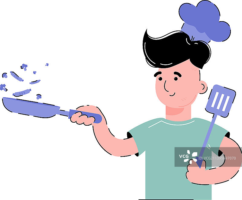 男子拿着装有食物的煎锅图片素材