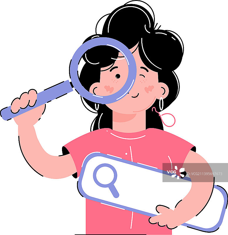 女孩拿着放大镜搜索图片素材