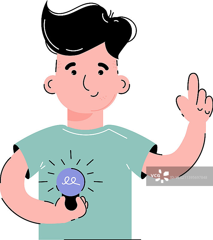 男人和灯泡：灵感迸发图片素材