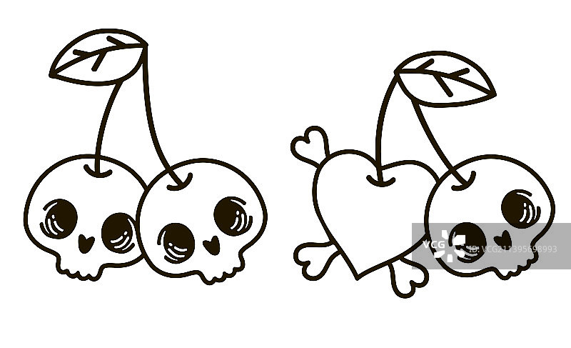 万圣节甜樱桃骷髅纹身草图图片素材