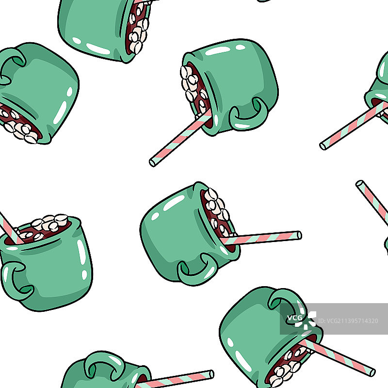 带有可可和棉花糖的可爱卡通马克杯图片素材