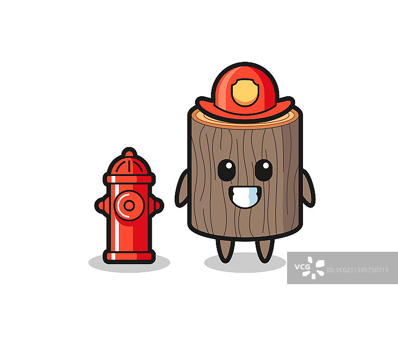 树桩消防员吉祥物角色图片素材