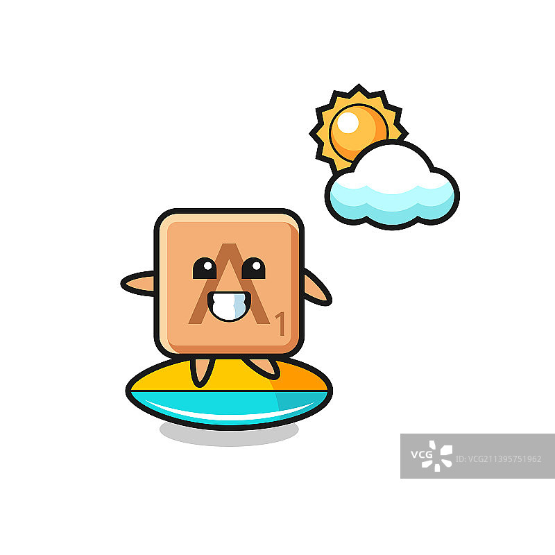 在海滩上冲浪的填字游戏卡通图片素材