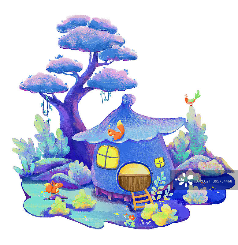 神奇的森林，总有一处可爱的小房子。图片素材