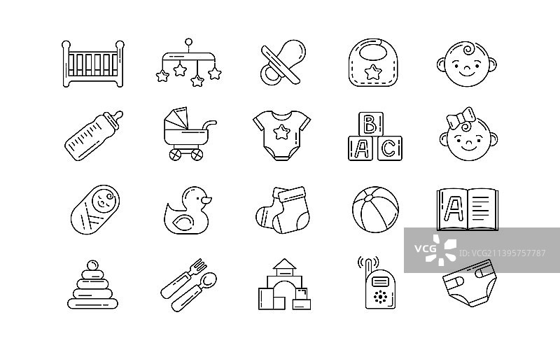 托儿所儿童线性新生儿象形图图片素材