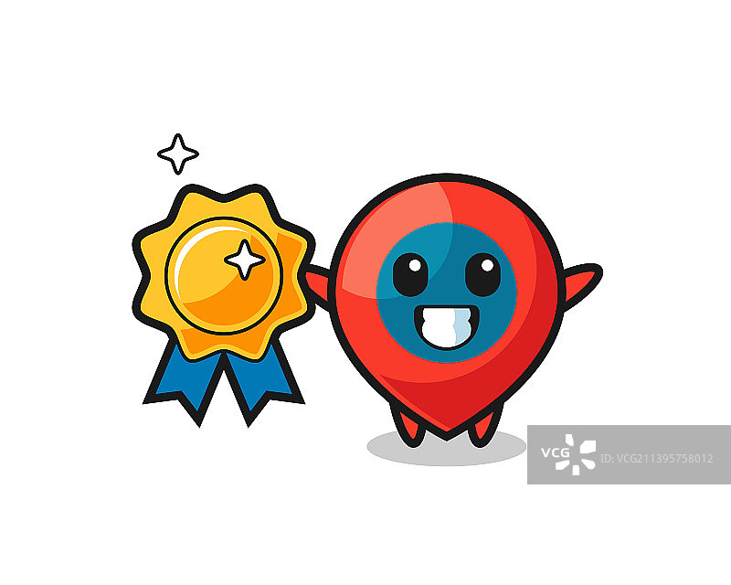 手持金色徽章的定位标志吉祥物图片素材