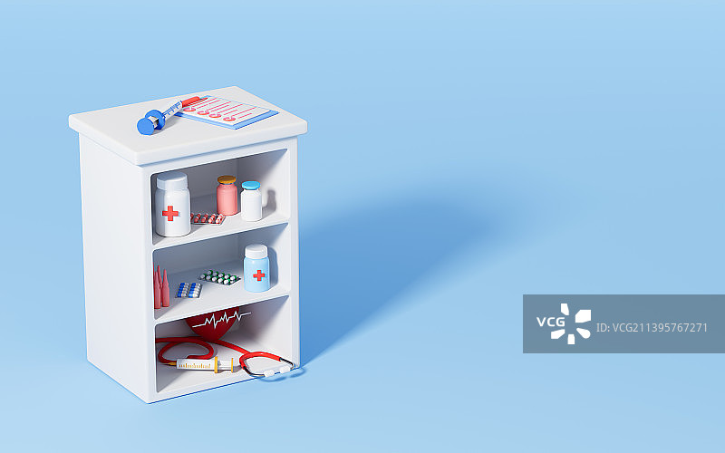 药物与打开的药柜3D渲染图片素材