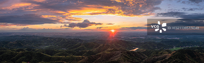 株洲郊区日落航拍全景图图片素材