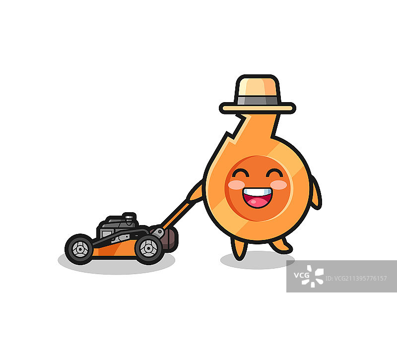 吹着哨子使用割草机的卡通人物图片素材