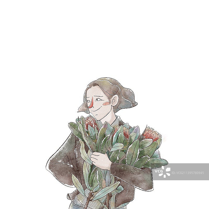 手捧鲜花的女孩图片素材