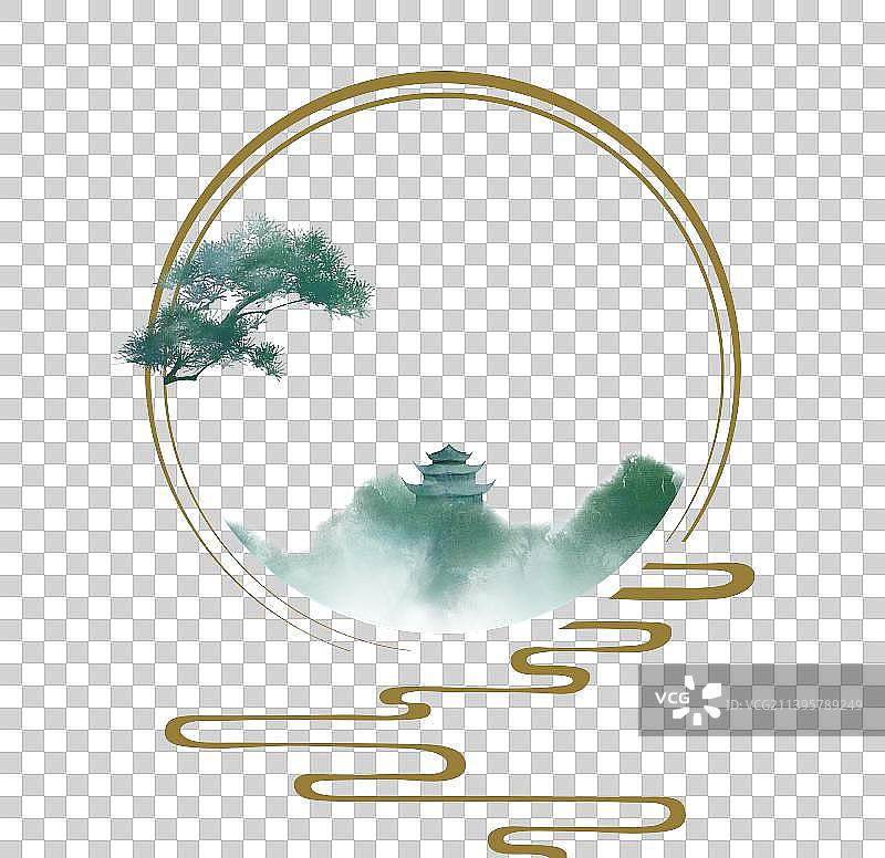 中国风山水圆形边框素材图片素材