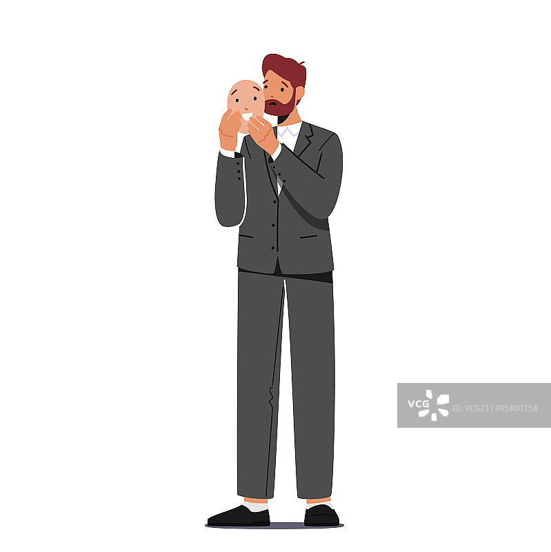 不快乐的商人用笑脸遮住脸图片素材