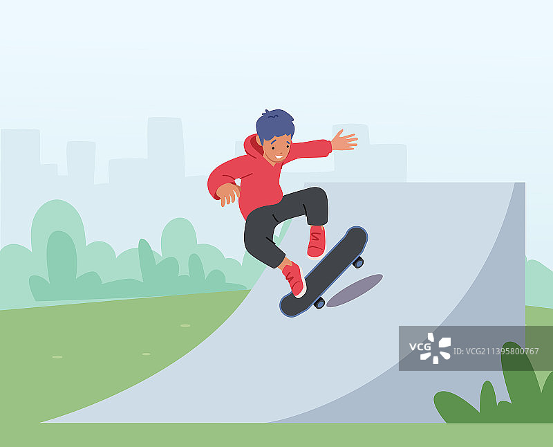 穿着现代服装的男孩在玩滑板图片素材