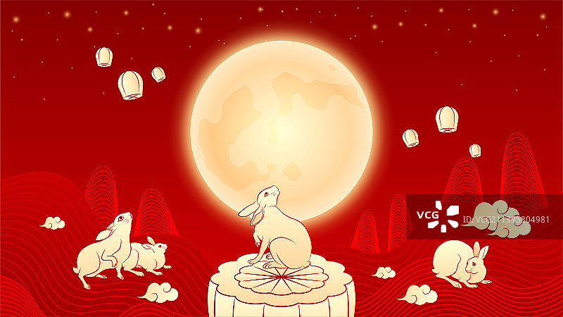 中秋兔子，插画图片素材