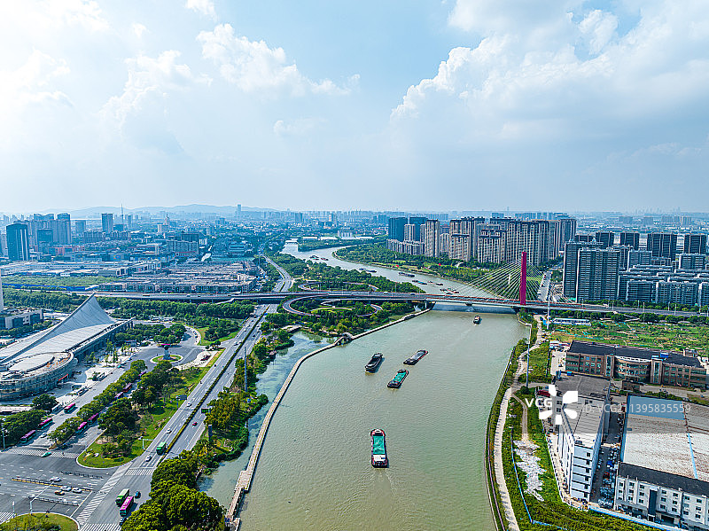 江苏苏州吴江运河大桥航拍图片素材