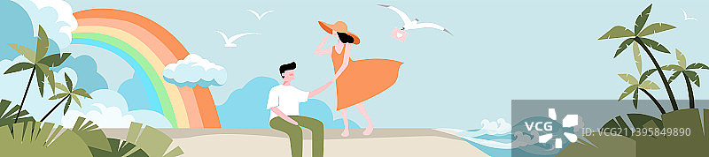 情人节七夕节情侣banner矢量插画图片素材