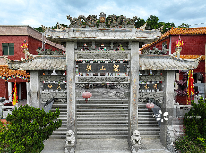 广东省惠州市惠东县港口镇大星山双月湾龙山观航拍图片素材