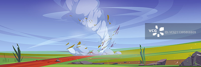 绿色草地和道路上的龙卷风图片素材